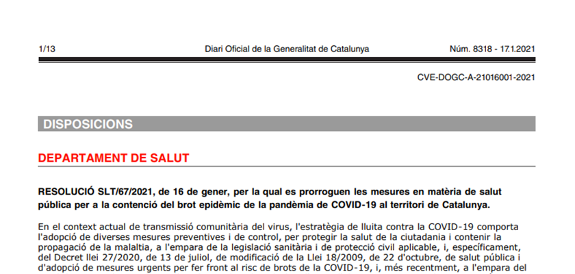 El Govern prorroga les mesures anti-Covid 7 dies més