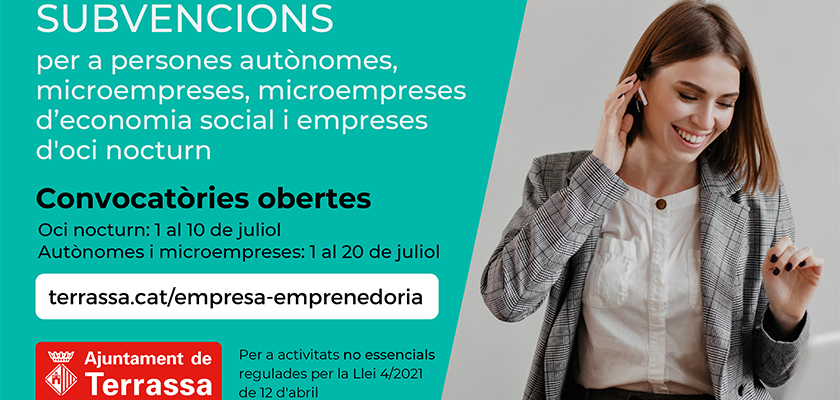 Convocatòries obertes de Terrassa per a persones autònomes, microempreses, microempreses d’economia