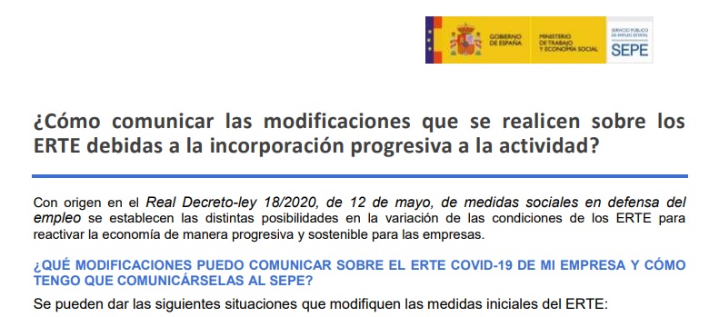 Guía básica sobre las modificaciones que se realizan sobre los ERTE en la incorporación progresiva a